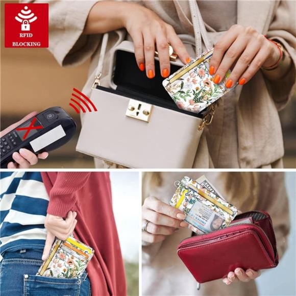 Slim Front Pocket Wallet RFID ID Card Holder Cute Small Wallet with Keychian - Picture 4 of 7